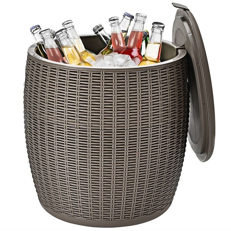 9.5 Gallon 4-in-1 Patio Rattan Cool Bar Cocktail Table Side Table Black